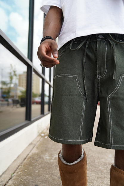 Hunter Green Denim Workwear Shorts