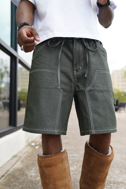 Hunter Green Denim Workwear Shorts