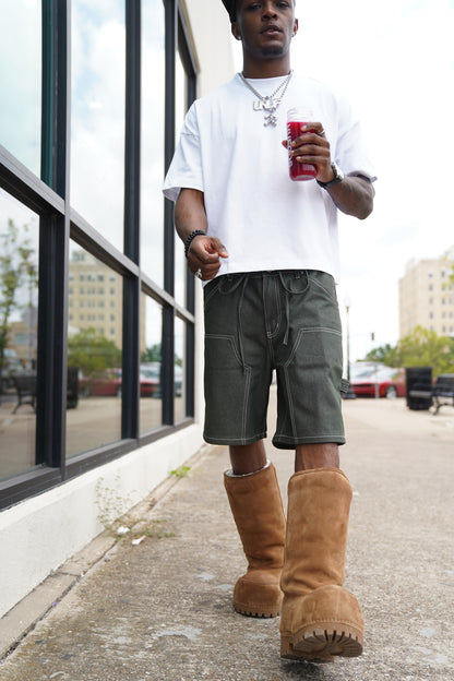 Hunter Green Denim Workwear Shorts